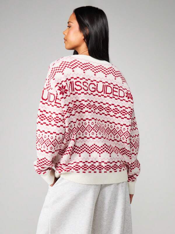 MISSGUIDED Oversized Fair Isle Christmas Jumper With Crew Neck