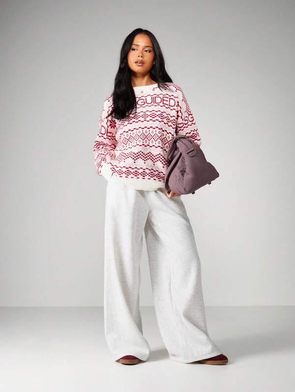 MISSGUIDED Oversized Fair Isle Christmas Jumper With Crew Neck