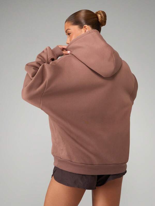 MISSGUIDED Oversized Fleece Hoodie With Drawstring And Brand Logo