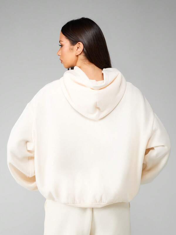 MISSGUIDED Oversized Fleece Hoodie With Red Bow Embroidery