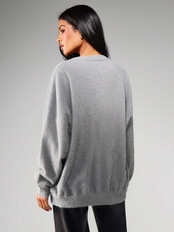 MISSGUIDED Oversized Fluffy Knit Button Cardigan