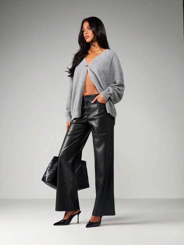 MISSGUIDED Oversized Fluffy Knit Button Cardigan