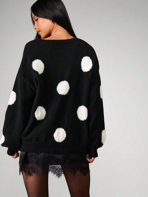 MISSGUIDED Oversized Fluffy Polka Dot Knitted Sweater