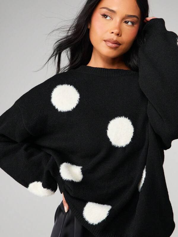 MISSGUIDED Oversized Fluffy Polka Dot Knitted Sweater