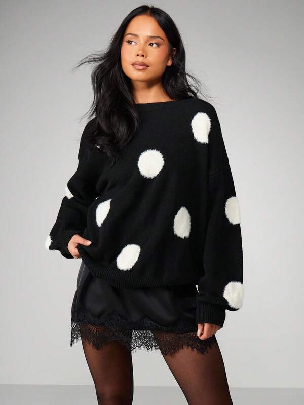 MISSGUIDED Oversized Fluffy Polka Dot Knitted Sweater