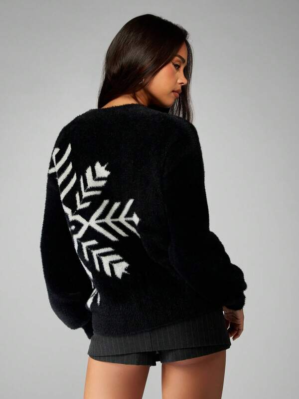 MISSGUIDED Oversized Fluffy Snowflake Pattern Sweater
