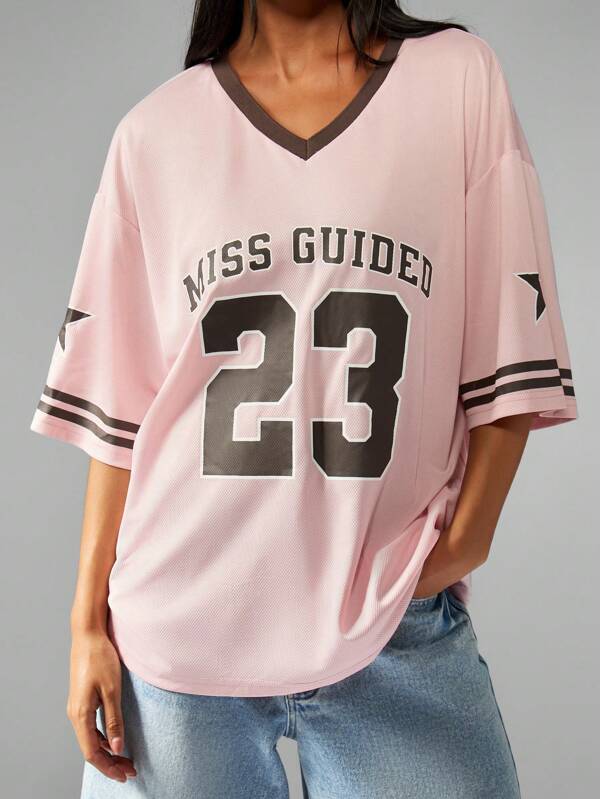 MISSGUIDED Oversized Football Jersey With Varsity Numbers And V Neck