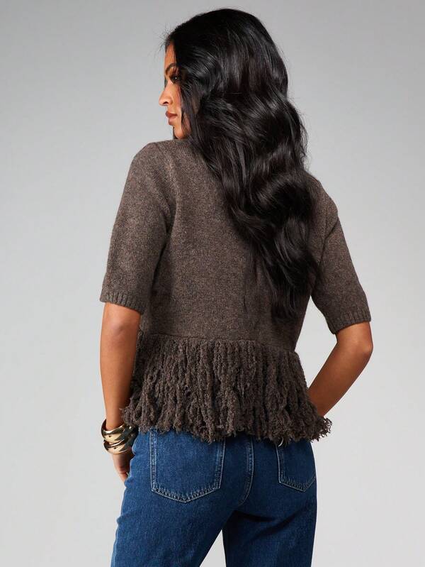 MISSGUIDED Oversized Fringe Hem Knitted Sweater