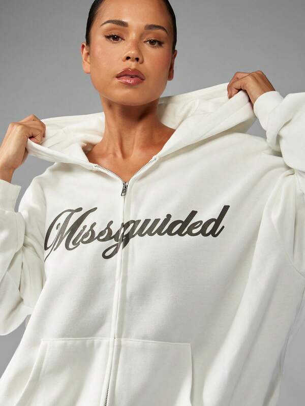 MISSGUIDED Oversized Full Zip Hoodie With Brand Logo