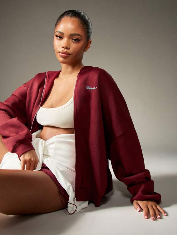 MISSGUIDED Oversized Full Zip Hoodie With Drawstring Hood