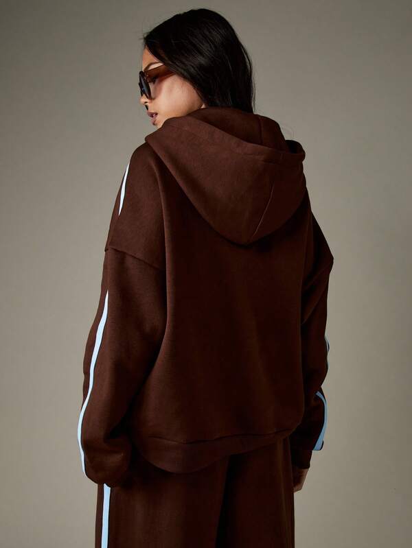 MISSGUIDED Oversized Full Zip Hoodie With Side Stripes
