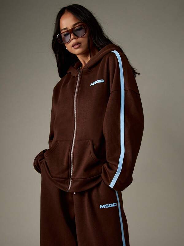 MISSGUIDED Oversized Full Zip Hoodie With Side Stripes