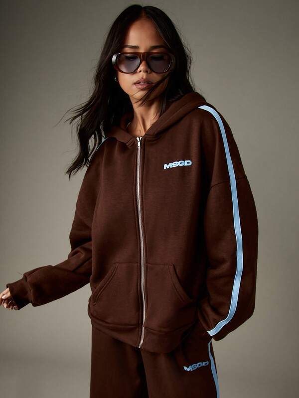 MISSGUIDED Oversized Full Zip Hoodie With Side Stripes