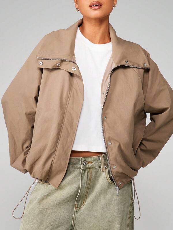 MISSGUIDED Oversized Funnel Neck Zip Jacket