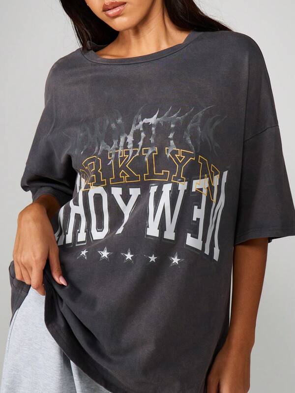 MISSGUIDED Oversized Graphic T Shirt With Brooklyn Print