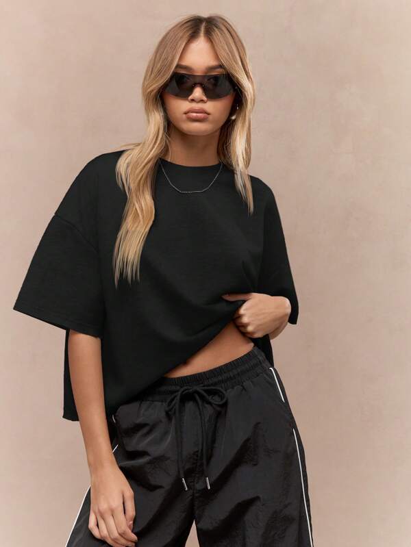 MISSGUIDED Oversized Heavy Loopback Casual T-Shirt