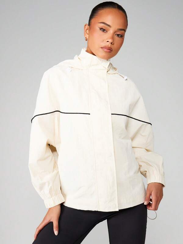 MISSGUIDED Oversized Hooded Bomber With Logo Print