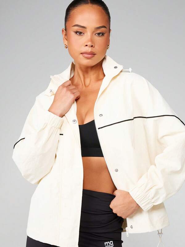 MISSGUIDED Oversized Hooded Bomber With Logo Print