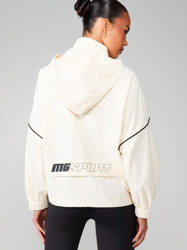MISSGUIDED Oversized Hooded Bomber With Logo Print