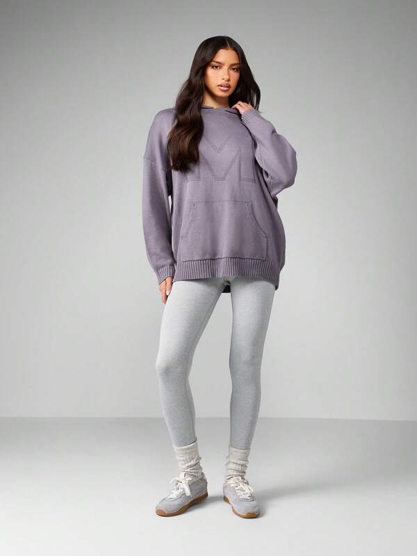 MISSGUIDED Oversized Hooded Knit Pullover With Centre Pocket
