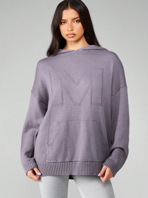 MISSGUIDED Oversized Hooded Knit Pullover With Centre Pocket