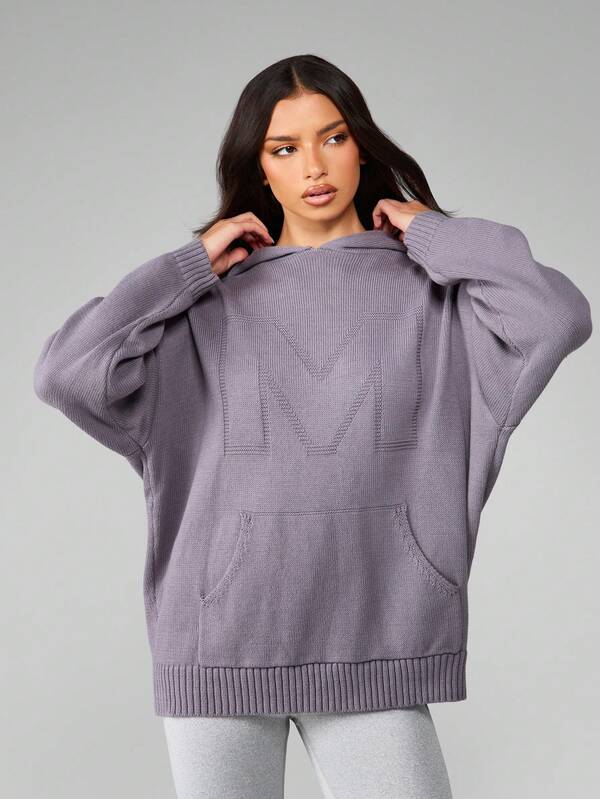 MISSGUIDED Oversized Hooded Knit Pullover With Centre Pocket