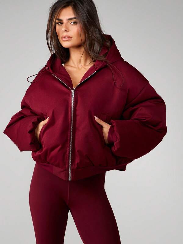 MISSGUIDED Oversized Hooded Zip Puffer Jacket