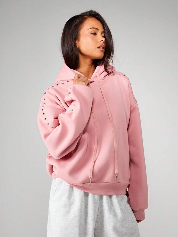 MISSGUIDED Oversized Hoodie With Metal Stud Details