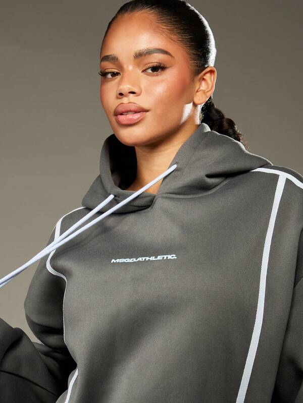 MISSGUIDED Oversized Hoodie With White Piping And Drawstring Hood