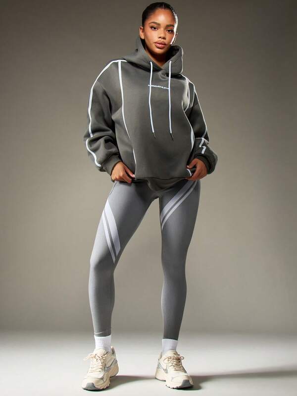 MISSGUIDED Oversized Hoodie With White Piping And Drawstring Hood