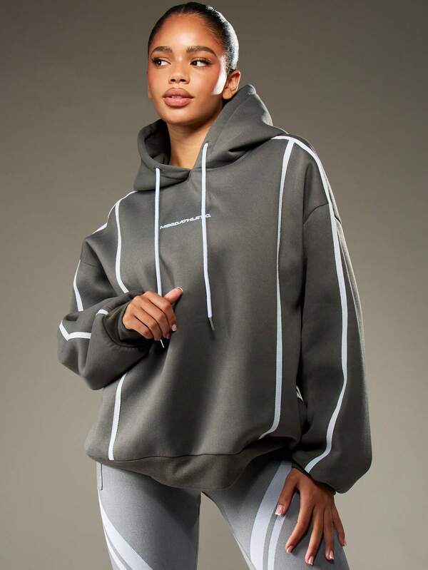 MISSGUIDED Oversized Hoodie With White Piping And Drawstring Hood