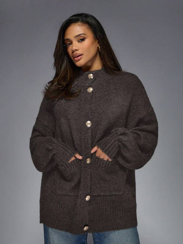 MISSGUIDED Oversized Knit Button-Front Cardigan