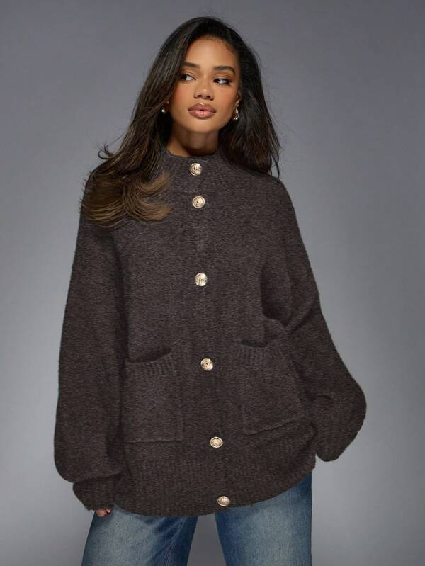 MISSGUIDED Oversized Knit Button-Front Cardigan
