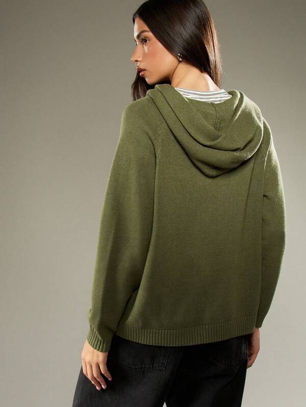 MISSGUIDED Oversized Knit Hoodie With Full Front Zipper