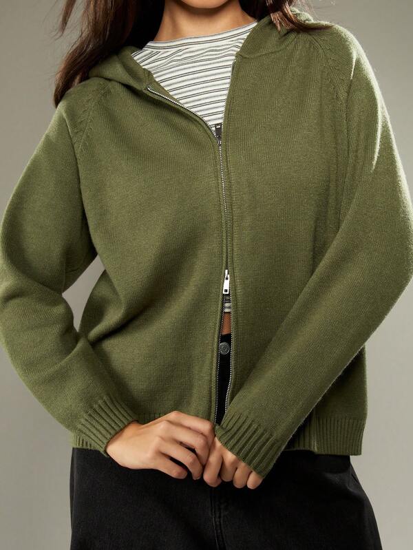 MISSGUIDED Oversized Knit Hoodie With Full Front Zipper