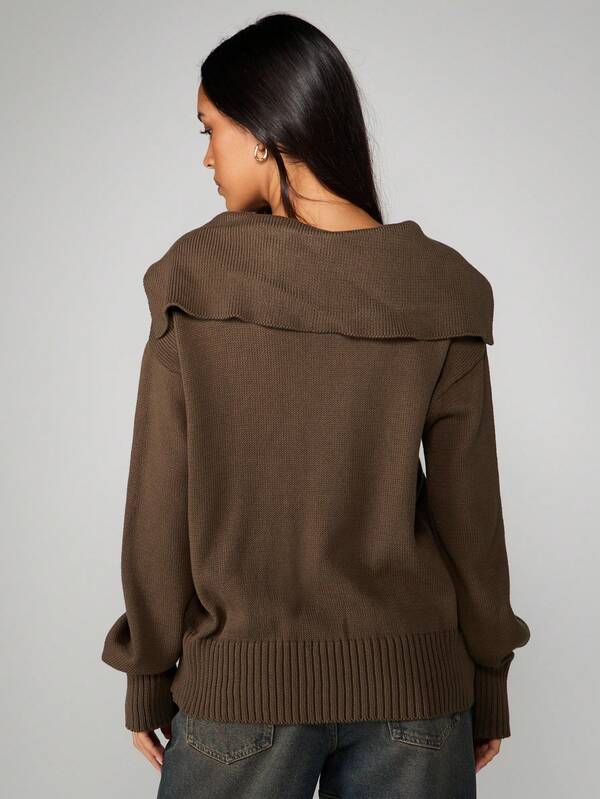 MISSGUIDED Oversized Knit Hoodie With Slouchy Collar