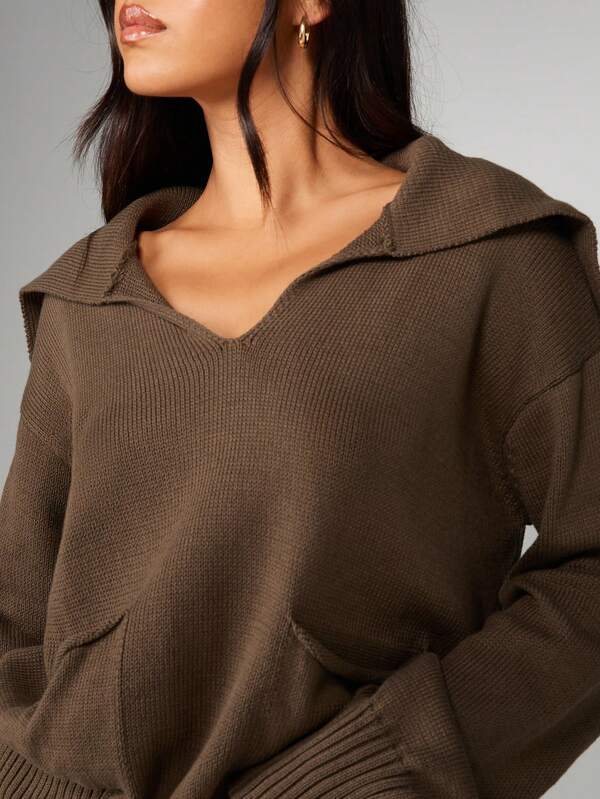 MISSGUIDED Oversized Knit Hoodie With Slouchy Collar
