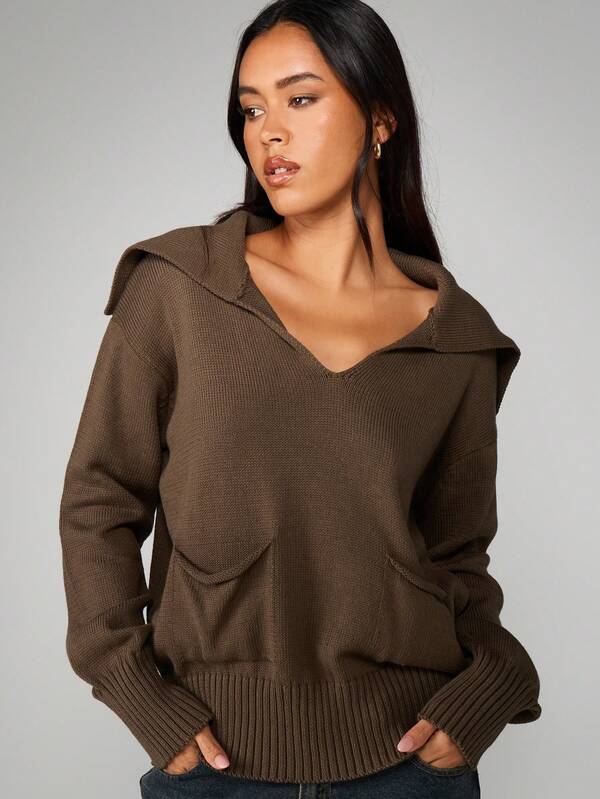MISSGUIDED Oversized Knit Hoodie With Slouchy Collar
