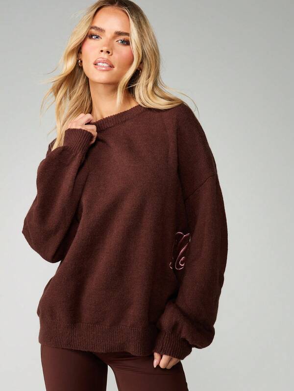 MISSGUIDED Oversized Knit Jumper With Side Embroidery