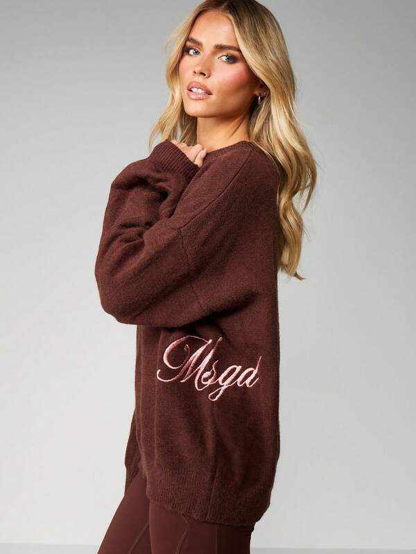 MISSGUIDED Oversized Knit Jumper With Side Embroidery