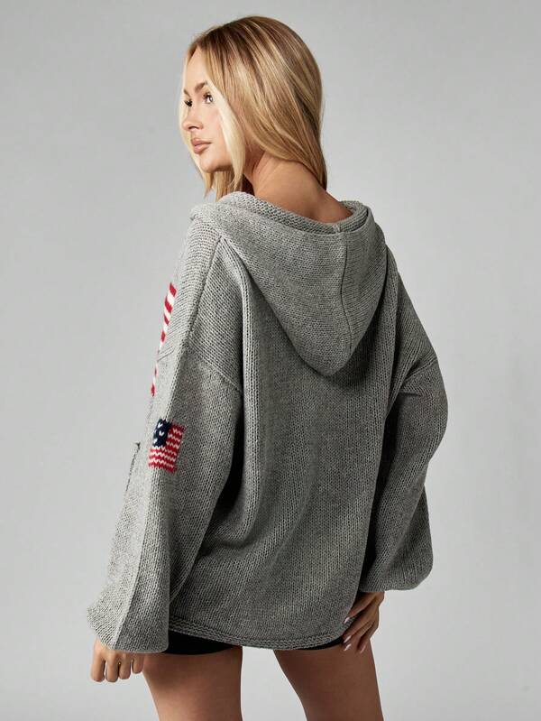 MISSGUIDED Oversized Knit Zip Cardigan With American Flag Design