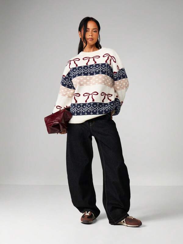 MISSGUIDED Oversized Knitted Christmas Jumper With Fair Isle Pattern