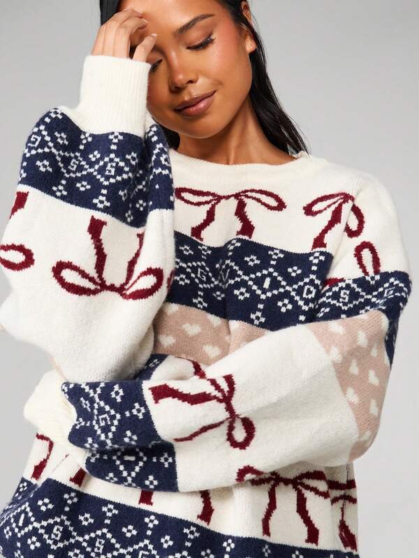 MISSGUIDED Oversized Knitted Christmas Jumper With Fair Isle Pattern