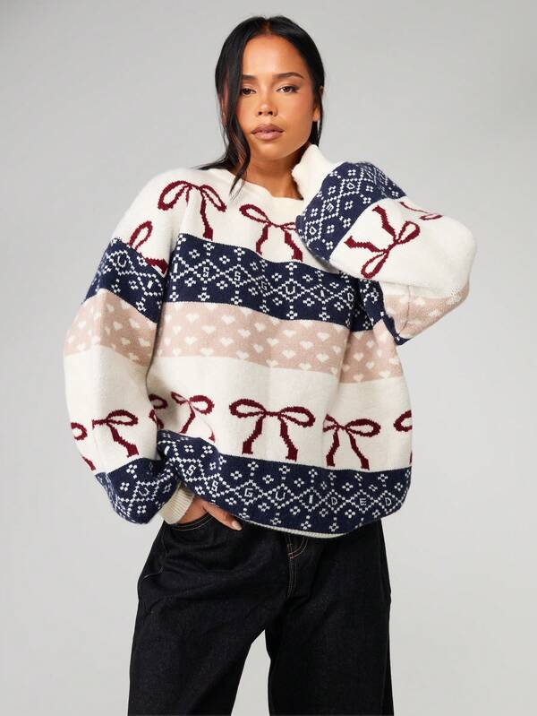 MISSGUIDED Oversized Knitted Christmas Jumper With Fair Isle Pattern