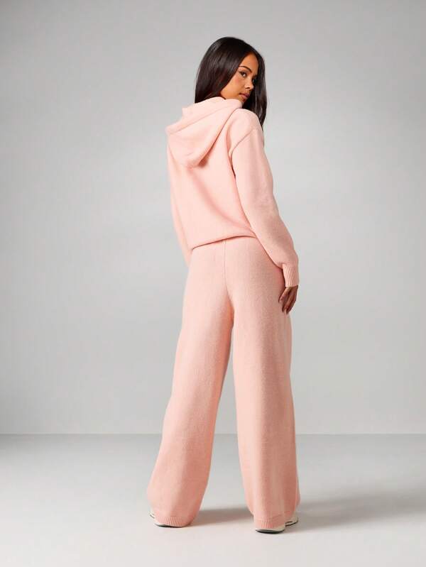 MISSGUIDED Oversized Knitted Hoodie And Wide Leg Trousers Set