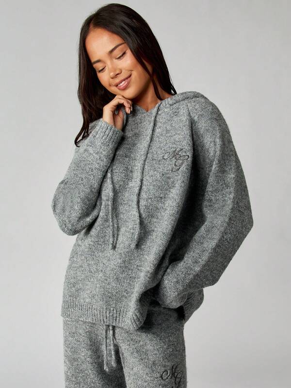 MISSGUIDED Oversized Knitted Hoodie With Logo