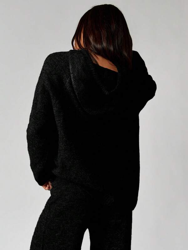 MISSGUIDED Oversized Knitted Hoodie With Logo Embroidery