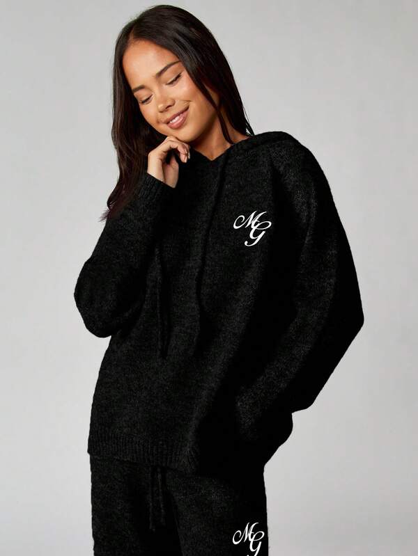 MISSGUIDED Oversized Knitted Hoodie With Logo Embroidery