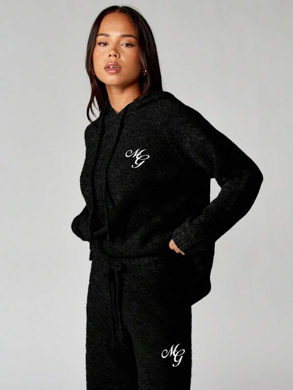 MISSGUIDED Oversized Knitted Hoodie With Logo Embroidery