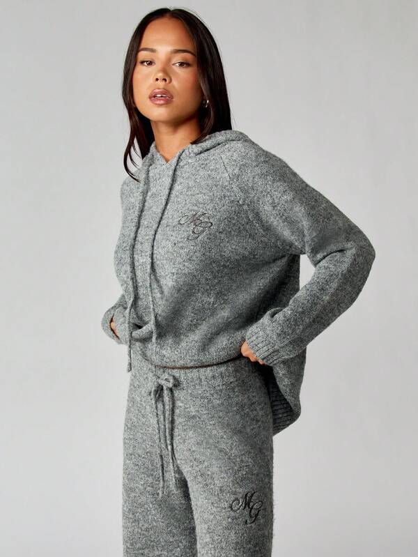 MISSGUIDED Oversized Knitted Hoodie With Logo